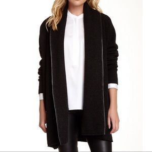 VINCE Leather-Trim Wool-Blend Cardigan Carcoat XS